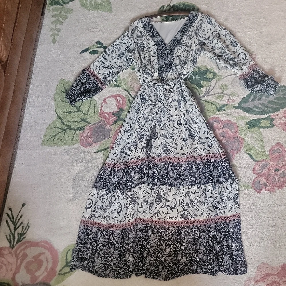 Love Stitch Boho Maxi Dress Floral Long Sleeve Peasant Dress | Size M - Picture 2 of 7